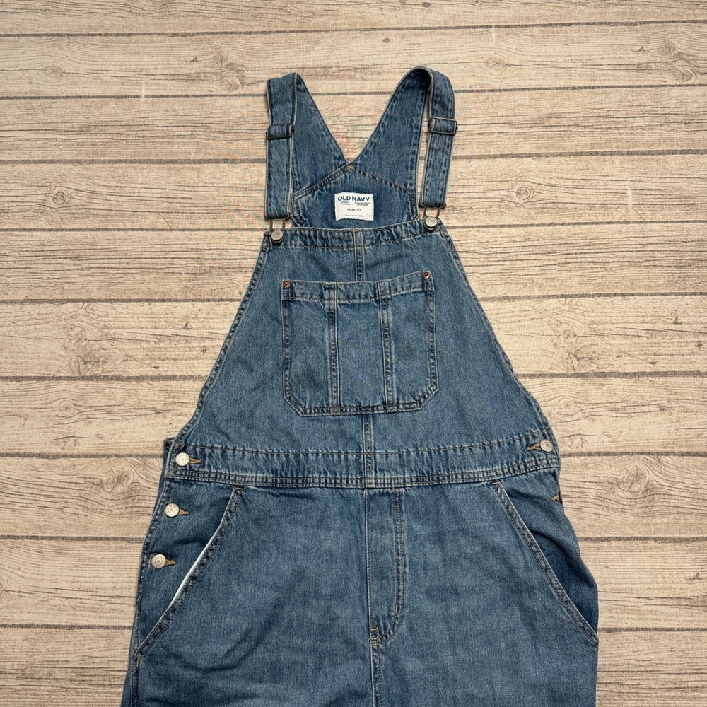 Old Navy Bib Overalls Women's 14 P Blue Denim Baggy Wide Leg Dungarees Workwear